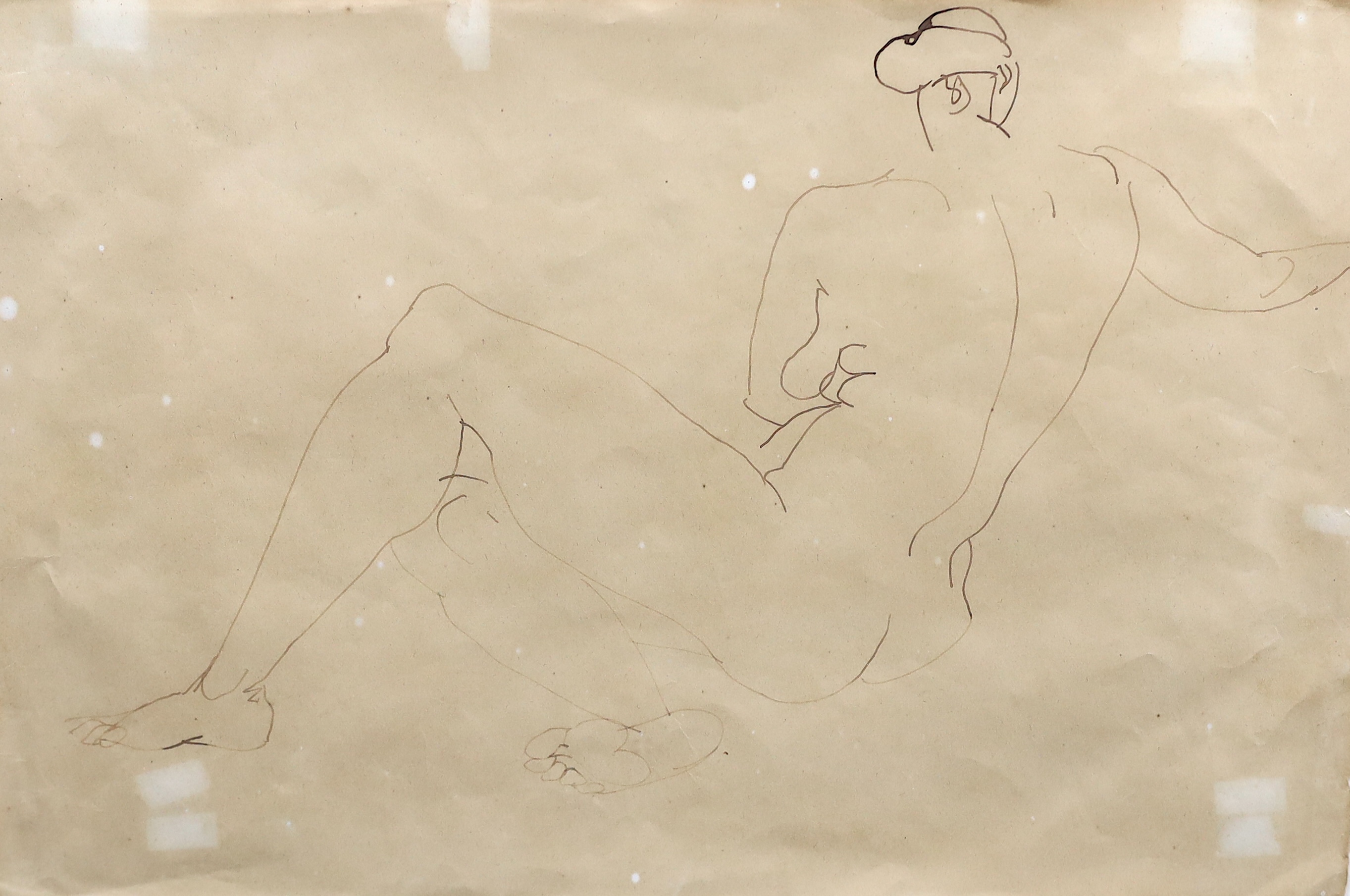 Henri Gaudier-Brzeska (French, 1891-1915), pen and ink on paper, Reclining nude, 26 x 38cm. Provenance: Colnaghi, thence private collection East Sussex. Condition - poor to fair.